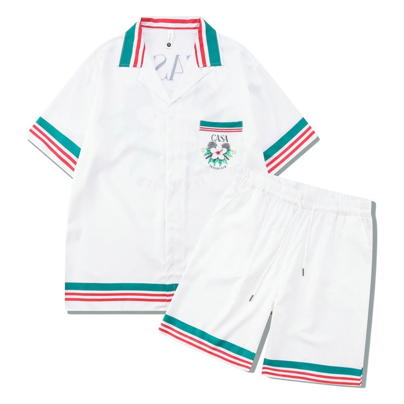 2023 Europa y América camisa de flores de la calle traje CASA camisa casual de cuello cubano pantalones cortos de manga corta a juego los hombres transfronterizos