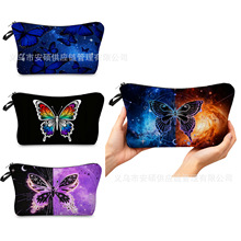 跨境新品蝴蝶印花化妆包 时尚轻便洗漱收纳包 抽象百搭手拿女包