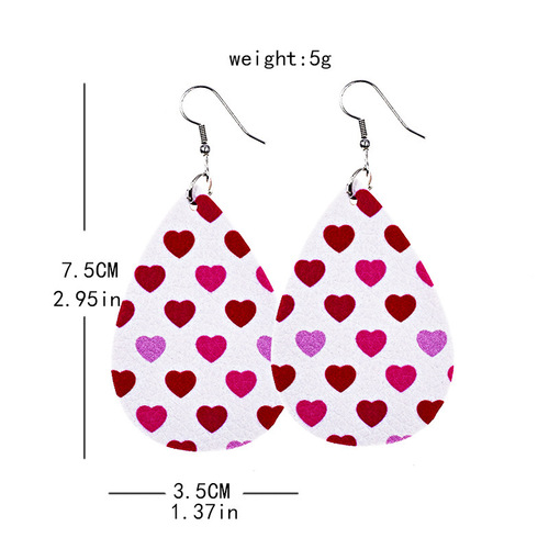 2 pairs Valentine's Day PU pink printed Earrings Angel Leather Earrings Double-sided Love Couple Earrings