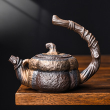 粗陶复古鎏金茶壶创意提梁手工陶瓷南瓜壶老岩泥功夫泡茶器分茶壶