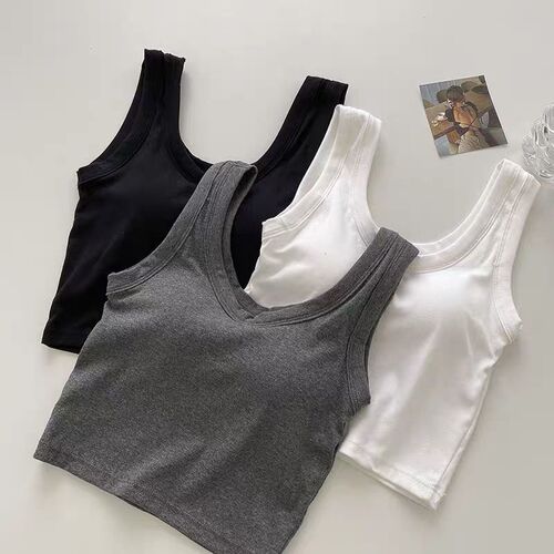 Solid color beautiful back sling inner vest with breast pads for girls to wear outside with belly button exposed tube top sports push-up bottoming top