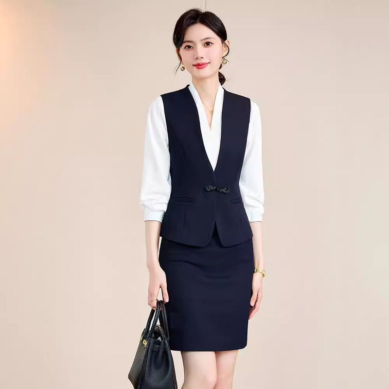 Blue Suit Vest suit Women's 2024 New Spring and Autumn High-end Slim-fit Dress New Chinese Style National Style Vest Vest Vest