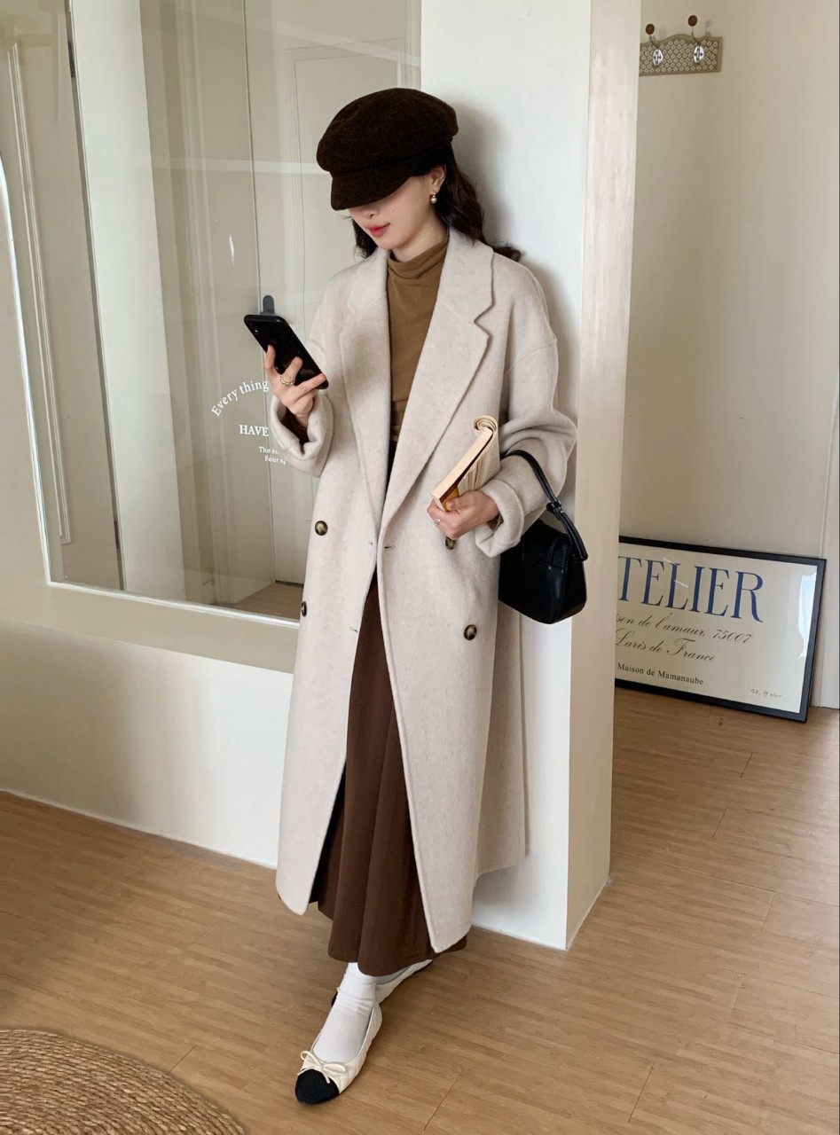 Ultra-Fine Wool Double-Sided Cashmere Coat Double-Breasted Women's Coat Manufacturer Wholesale Woolen European and American Commuter Double-Sided Woolen Coat