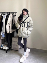 2025新款美式立领字母印花羽绒服男女款加厚韩系冬季外套女图片色