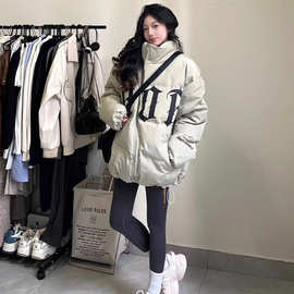 2025新款美式立领字母印花羽绒服男女款加厚韩系冬季外套女图片色