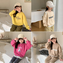 韩国童装2024春款儿童卡通印花卫衣男童女童短款圆领长袖卫衣T恤