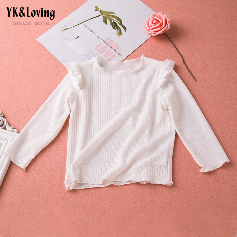 Korean Style Baby Long-sleeved Thin Bottoming Shirt Children's Stylish Flying Sleeve Pit Strip Solid Color T-shirt Versatile Casual Top