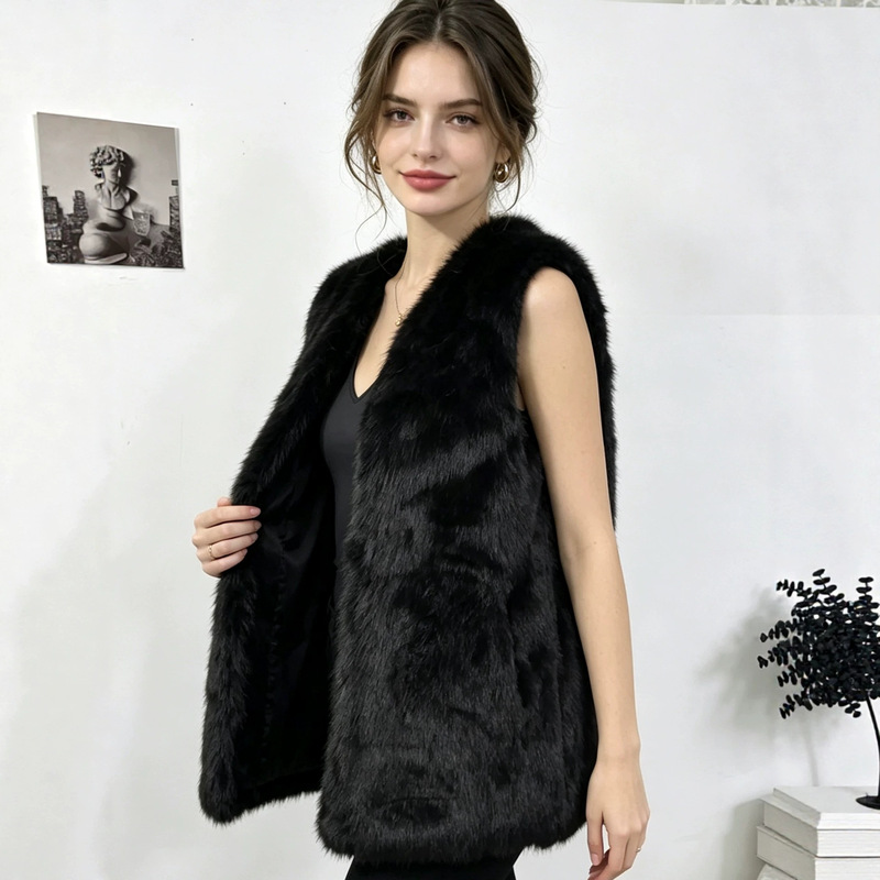 New Fur Vest Sleeveless Vest Mid-Length Foreign Trade Korean Style Waistcoat Manufacturer Direct Sales Environmentally Friendly Beach Wool Jacket
