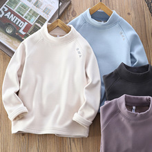 男童加绒打底衫2025秋冬新款儿童半高领男孩加厚上衣中大童保暖衣