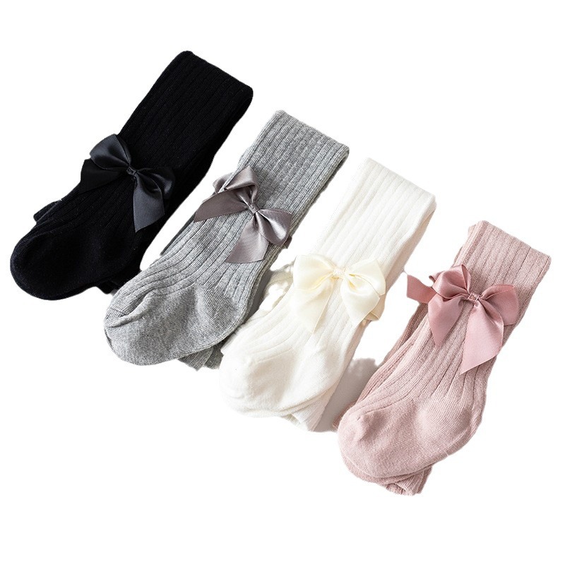 Girls' Leggings Bow Spring and Autumn Baby's one-piece baby's bottom socks outer wear white knitted children's pantyhose