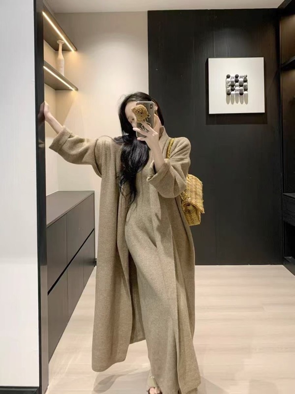 时尚气质高级感针织套装女秋冬新款半高领背心连衣裙+开衫两件套|undefined