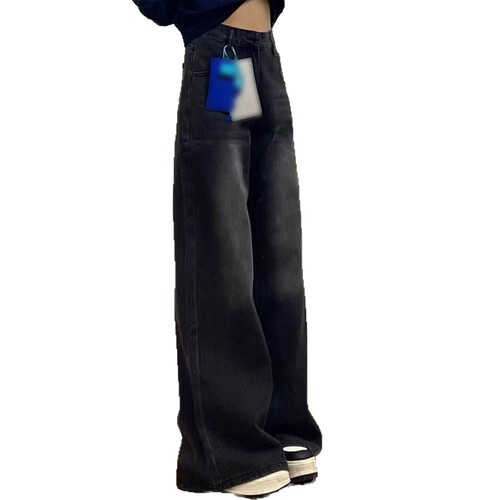 Foreign trade black gray straight leg jeans for women with high waist loose slimming and draping wide leg pants for winter 2026 new style