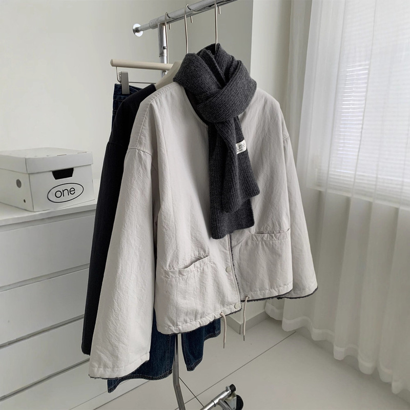 Japanese Retro Reversible Faux Shearling Coat for Women, Loose Casual Round Neck Parka, Autumn and Winter 2025 Warm Top