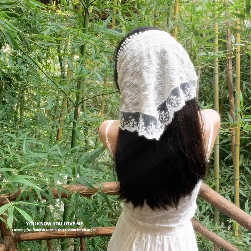 Turbante de encaje blanco para mujeres primavera y verano viajes al mar bufandas de cabello bufandas de seda para el cabello una banda de cabello tocado