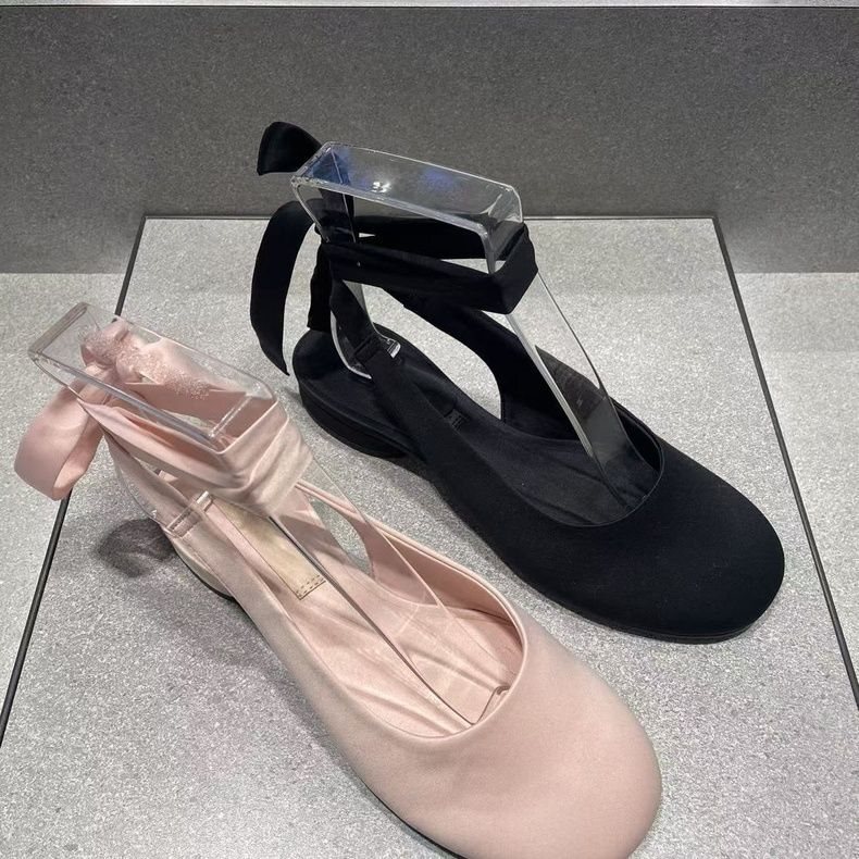 Chtsb&Ksrt25 Spring New Small Ck Women's Shoes 70580259 Flat Round-Toe Backless Lace-Up Ballet Shoes Sandals