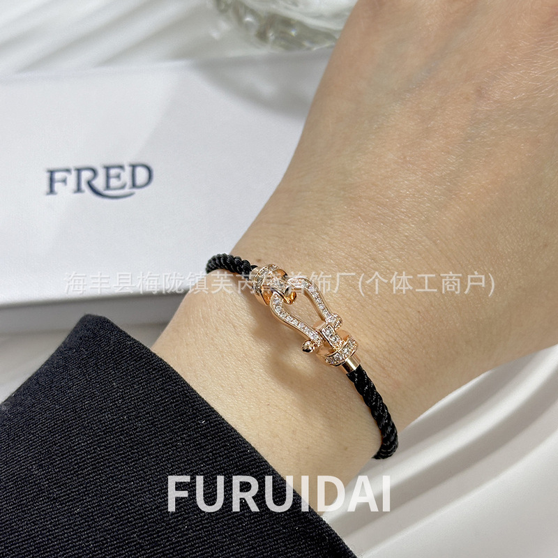 Feijia Horseshoe Figure-Eight Buckle Full Diamond Nylon Bracelet Fred Plated 18K Rose Gold Unisex Couple Style DIY Bracelet Feijia Horseshoe Figure-Eight Buckle Full Diamond Nylon Bracelet Fred Plated 18K Rose Gold Unisex Couple Style DIY Bracelet