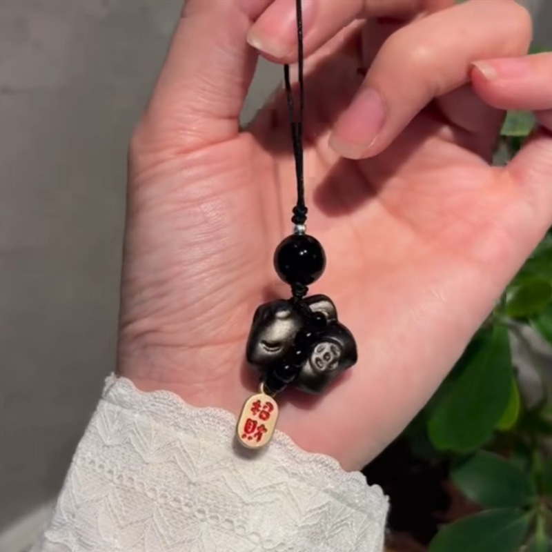 银耀石猫咪手机挂件DIY天然水晶个性创意包包挂件钥匙扣链马上有