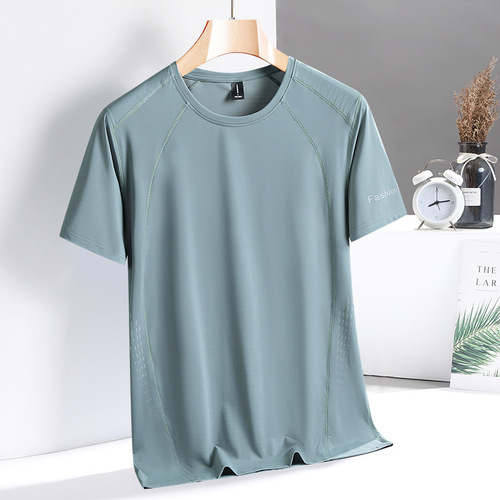 Summer Couple Sporty Casual Ice Silk Quick-Dry Short-Sleeve Men and Women Thin Ice Sensation Elastic Breathable Loose Fit T-shirts