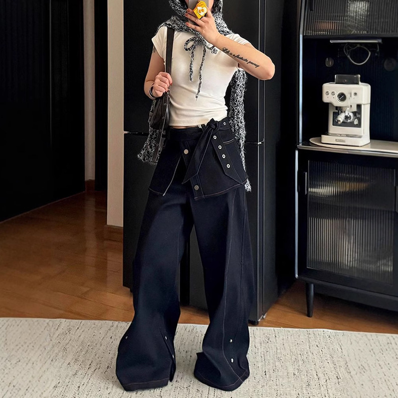 American-style plus size-style design-fit two-piece skirt pants for women 2025 spring hot girls fake two-piece wide-leg casual floor pants American-style plus size-style design-fit two-piece skirt pants for women 2025 spring hot girls fake two-piece wide-leg casual floor pants