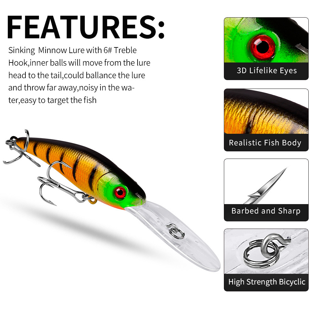 Shallow Diving Minnow Lures Hard Plastic Baits Bass Trout Fresh Water Fishing Lure