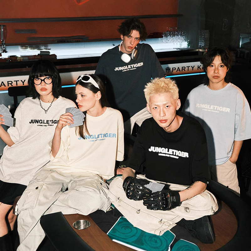 Forest Tiger Simple Letter Pure Cotton Trendy Brand T-shirt Men's Summer New American Style Casual Loose Black Short-sleeved T-shirt for Men and Women