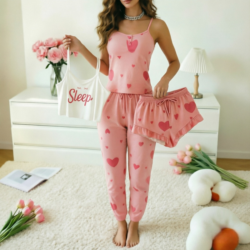 Cross-Border Shein Sexy Women's Home Wear Custom Wholesale Camisole Lingerie Sleep Pants Four-Piece Set Women's Summer Pajamas Cross-Border Shein Sexy Women's Home Wear Custom Wholesale Camisole Lingerie Sleep Pants Four-Piece Set Women's Summer Pajamas