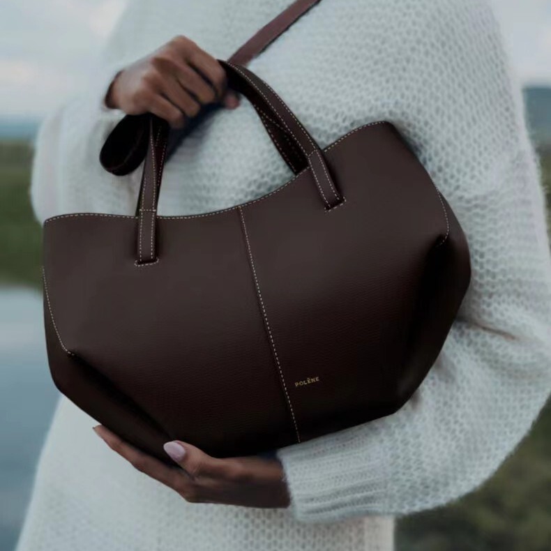 In-Stock Instant Delivery Polene Wing Bag Genuine Leather Cyme Shoulder Underarm Bag Niche French Large-Capacity Tote Bag