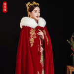 Демисезонный плащ для невесты, зимняя шаль, обручальное кольцо, платье, красный традиционный свадебный наряд Сюхэ, куртка, китайский стиль