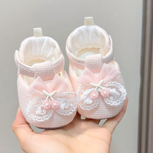 Spring and Summer Baby Foot Protection Shoes 0-1 Year Old Female Baby Bow Princess Shoes 3-6 Months 100 Days Soft Sole Front Shoes