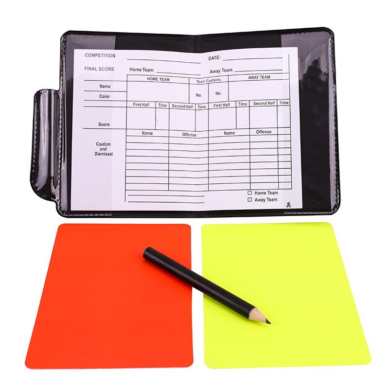 Football Referee Red and Yellow Cards Yellow Card Red Card with Paper and Pencil with Leather Case Main Referee Records the Penalty Yellow and Red Cards