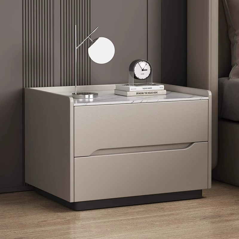 实木智能床头柜无线充轻奢岩板储物柜子卧室简约床边柜皮质小户型