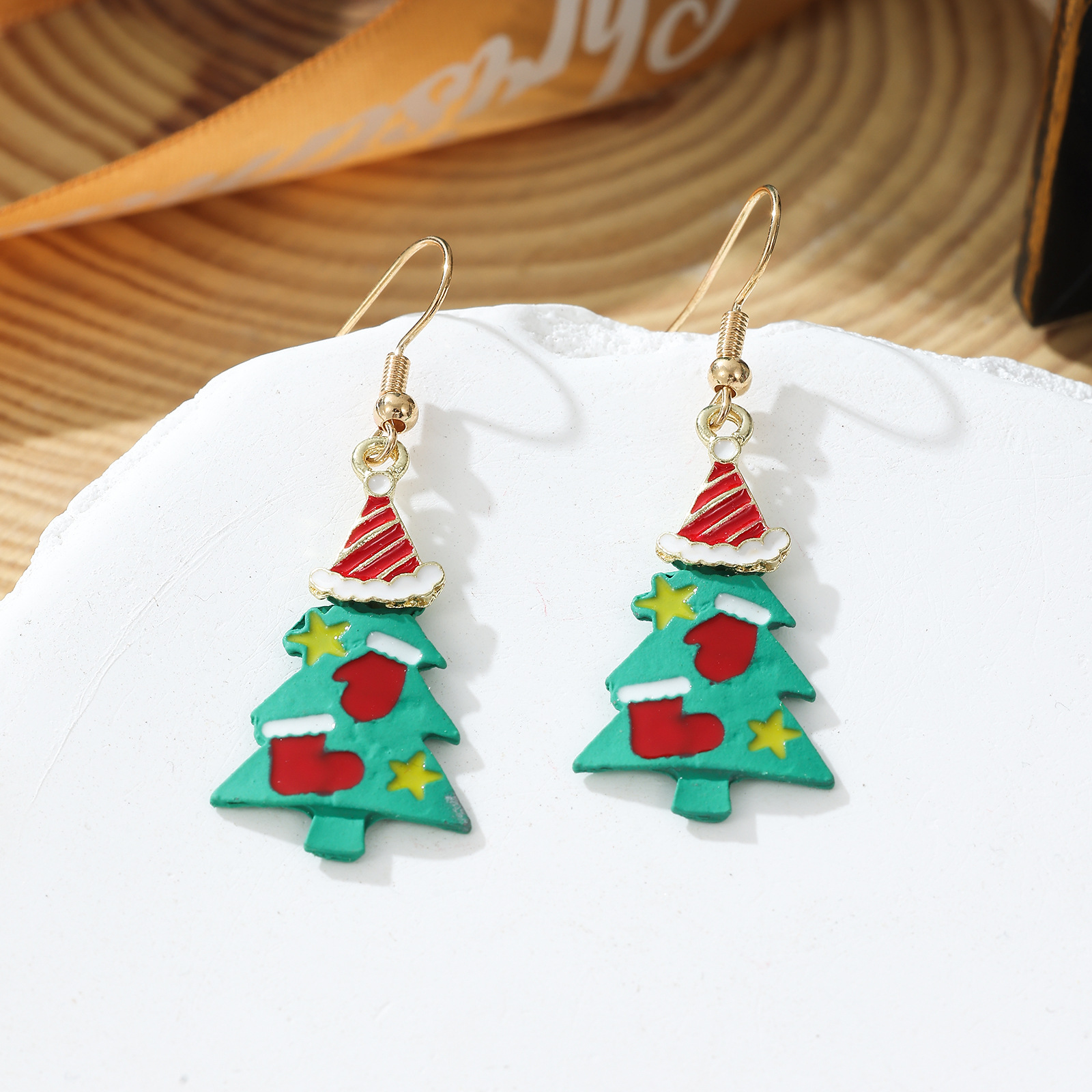 Christmas Tree Snowflake And Bell Drop Earrings With Diamonds_voghion.com
