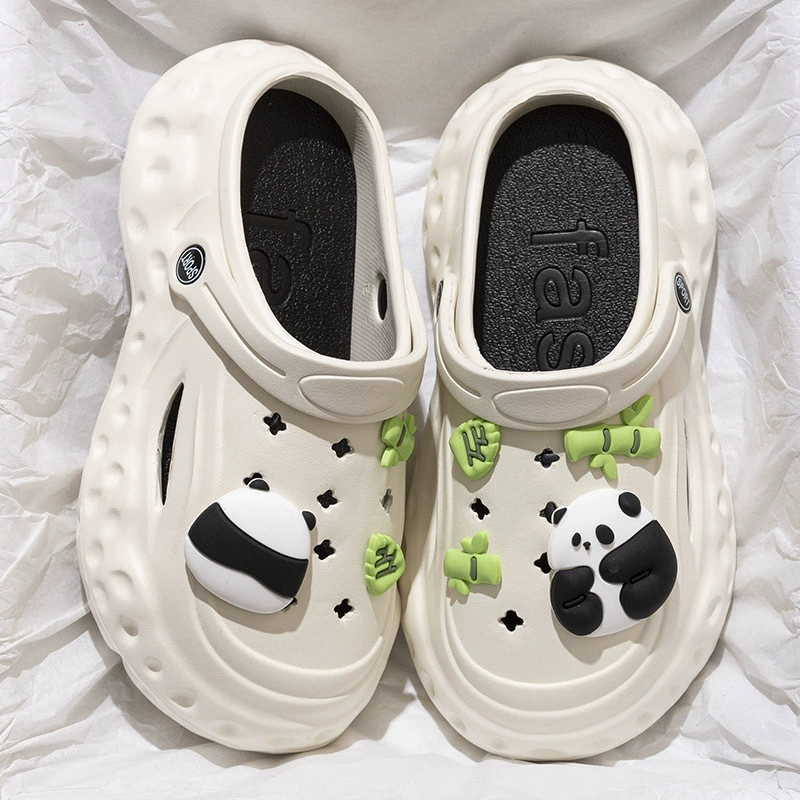 Женские летние милые Мультяшные пещерные туфли для верхней одежды, универсальные Нескользящие сандалии Baotou в новом стиле на толстой подошве с сердечками для девочек, 2023