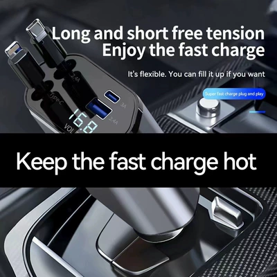 New C9 star top fast charging 120W with retractable line car charger with one-to-four multi-function digital display car charger (Mobil şarj cihazları) - c1-digital-display-car-charger-apple-typec
