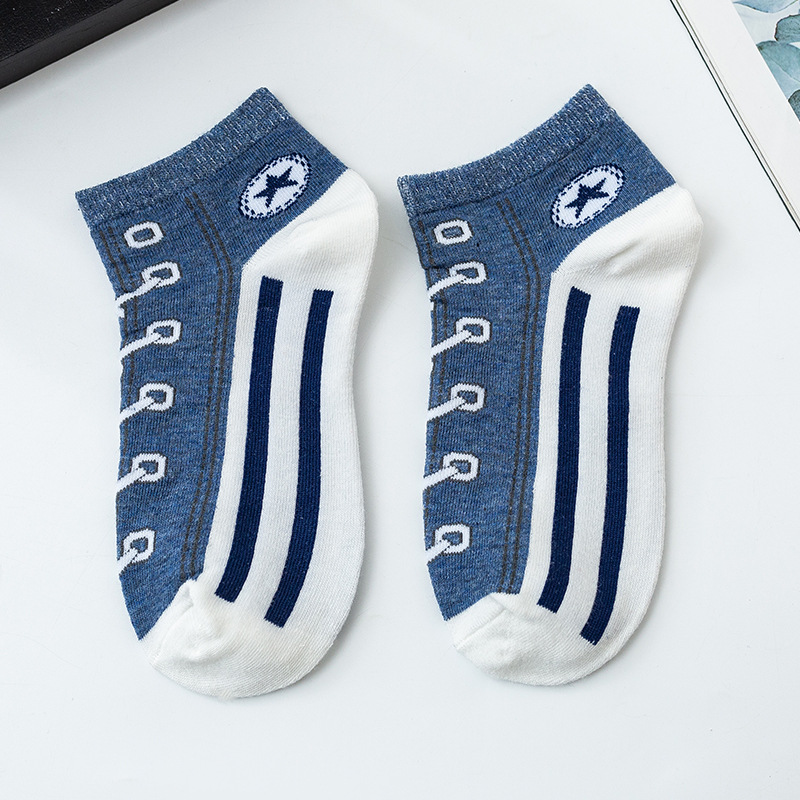 Calcetines de lona de estilo universitario de temu transfronterizo europeo y americano, calcetines de algodón divertidos para parejas, calcetines deportivos casuales de boca baja personalizados