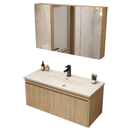 Solid Wood Color Bathroom Cabinet Set Small House Bathroom Sink and Wash Basin Cabinet Integrated Sink Vanity Pool Simple Modern