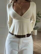 T 28546 V-neck Slim Long Sleeve Tee V��������ɫ����T��
