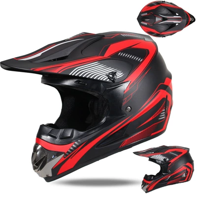 Motorcycle Safety Supplies – Motorcycle Helmet with Detachable Visor - red-track-s