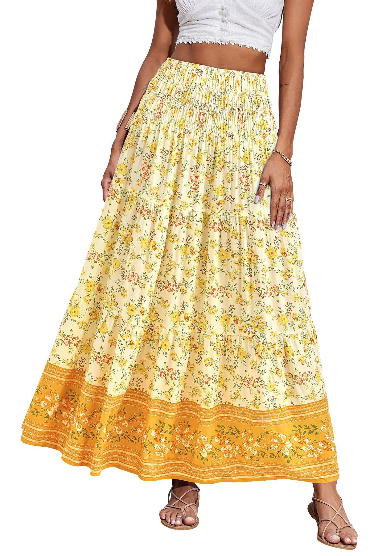 New European And American Printed Flared Bohemian Casual High-waisted Long Skirt, Beach Skirt For Women_ecoleips.com