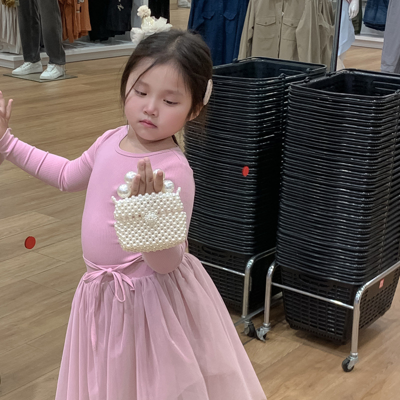 Bolsa de caja de princesa de aire extranjero, bolso de moda de perla de viento, bolso de mochila infantil, bolso de verano de comercio exterior nuevo color de contraste para niños
