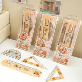 新款卡皮巴拉套尺四件套尺子可爱多功能书签尺绘图测量尺学生文具