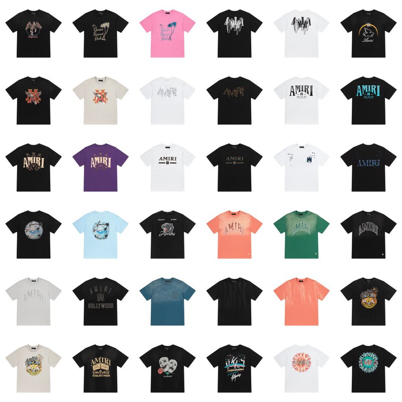 high quality AMIRI New Letter Logo High Street Men's and Women's Loose Casual Trendy Heavy Short-sleeved T-shirt for Summer