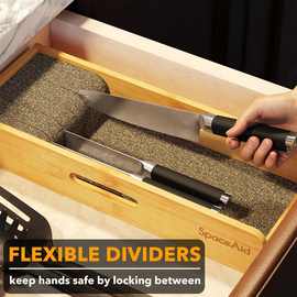 亚马逊热款创意竹制抽屉刀盒厨房刀具收纳软木和橡胶结合