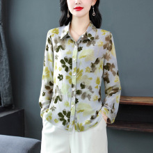 2025春秋季新款桑蚕丝长袖印花女衬衫气质减龄真丝中年妈妈装衬衣