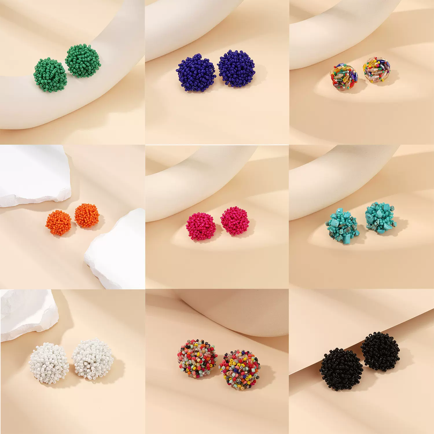 夏日民族风波西米亚米珠气质耳钉 简约小众复古个性手作耳饰