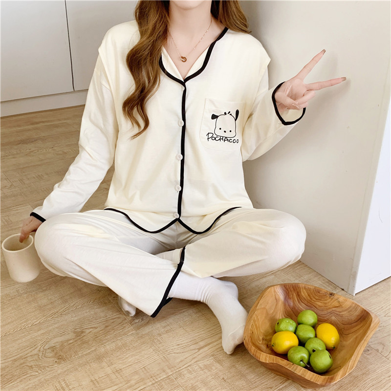 Ropa de confinamiento pijamas de primavera y otoño cardigan de manga larga para mujeres embarazadas 6535 algodón de dibujos animados de maternidad de enfermería posparto ropa para el hogar