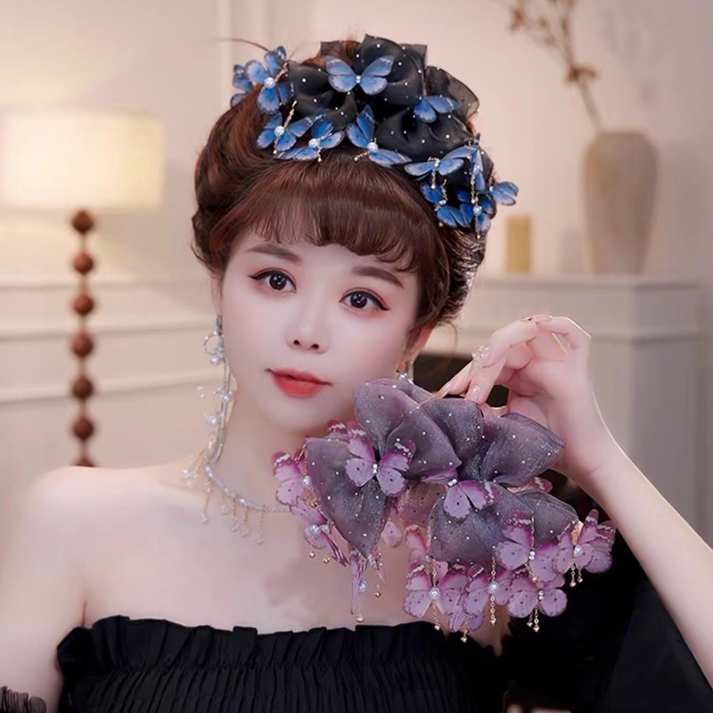 翩翩蝴蝶鲨鱼夹蝴蝶结流苏国风减龄发夹小众设计优雅新中式头饰女|undefined