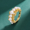 Ring from pearl, jewelry, adjustable zirconium, light luxury style, french style, on index finger