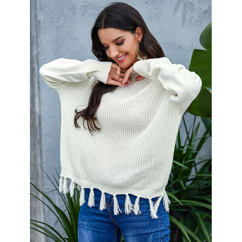 solid color long-sleeved round neck sweater  NSSA25918