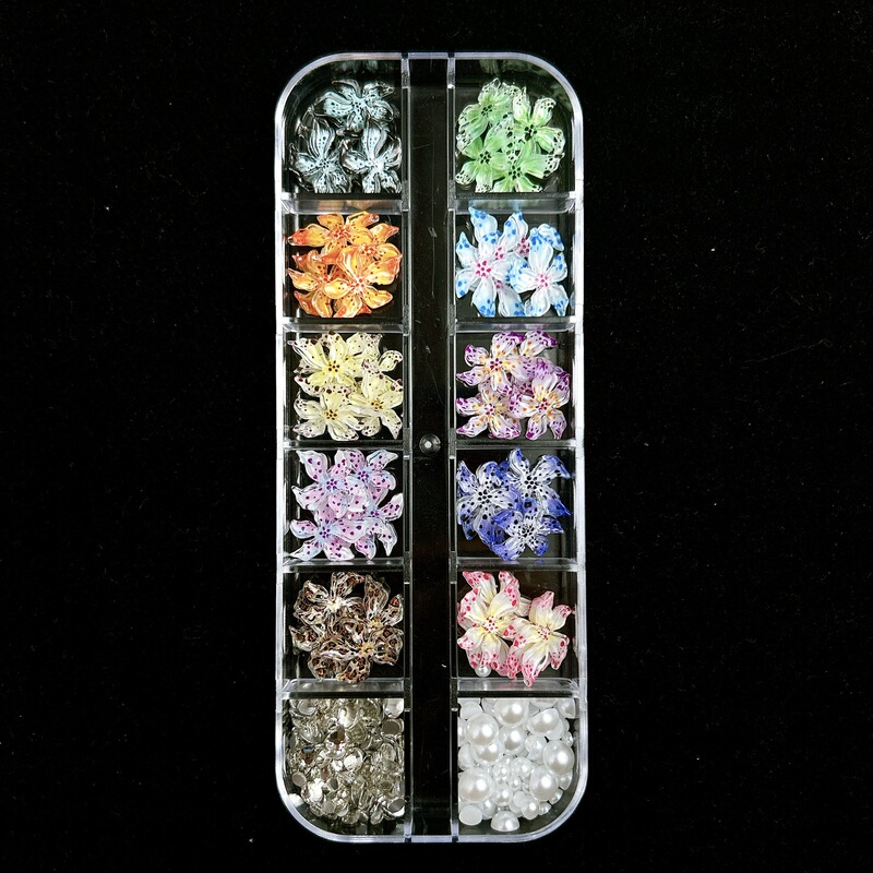 跨境热销新款百合花软花树脂半圆珍珠平底钻美甲饰品装饰diy套盒|undefined